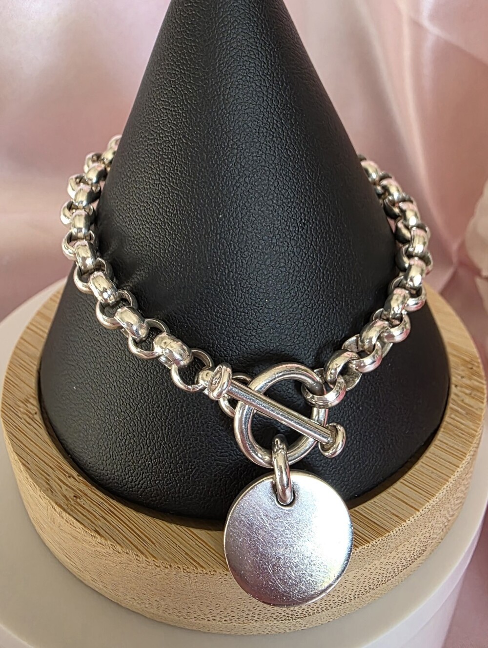 SILPADA B0481 Sterling Silver Rolo Link Circle Tag Charm Toggle Bracelet RARE!